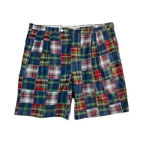 Vintage Berle Men's Pleated Patchwork Madras Plaid Bermuda Shorts  Size 40R